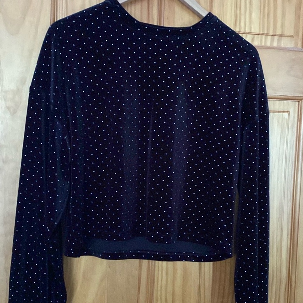 Dynamite Black Velvet Silver Dots Long Balloon Sleeves